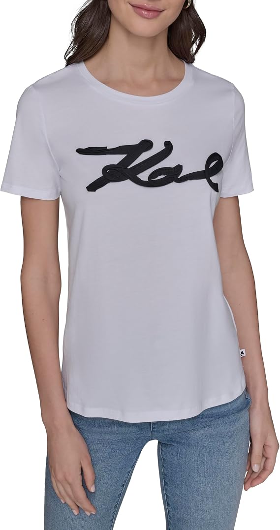 Karl Lagerfeld Women's Soft Everyday Logo Casual T-Shirt