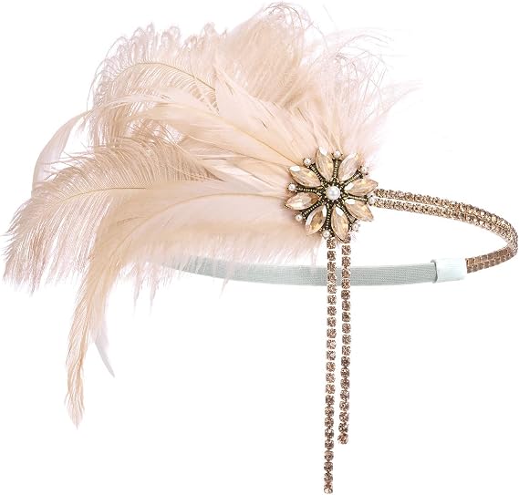 1920s Headpiece Flapper Headband,Rhinestone Feather Hair Band Great Gatsby Hair Accessories for Women and Girls