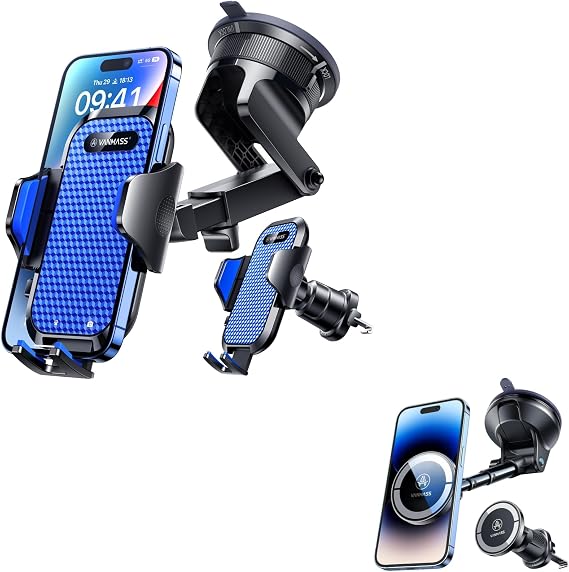 VANMASS [True Military-Grade Car Phone Holder [2024 Best Suction & Clip] Cell Phone Mount for Dashboard Windshield Vent Truck Cradle Dash Stand for iPhone 15 Pro Max 14 13 12 Android, Blue