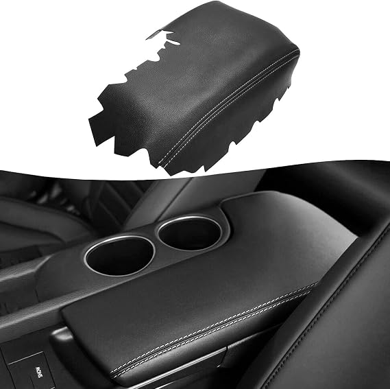 KBH Center Console Armrest Cover Replacement for Lexus IS200t IS250 IS300 IS350 2014 2015 2016 2017, Middle Console Arm Rest Lid Skin Upholstery, Vinyl Leather, Black-Gray Stitch