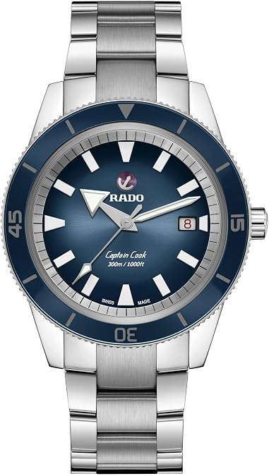 Rado - Captain Cook - Men's Automatic Swiss Watch - 42mm Blue Dial with Date - Silver Stainless Steel Bracelet - R32105203