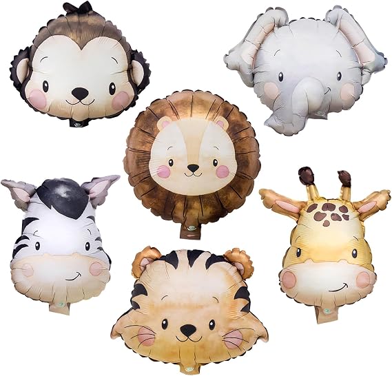 6 Pcs Animal Balloons,Jungle Safari Foil Balloons Zoo Wildlife Theme Birthday Party Decorations for Kids Safari Birthday Shower Party Decorations