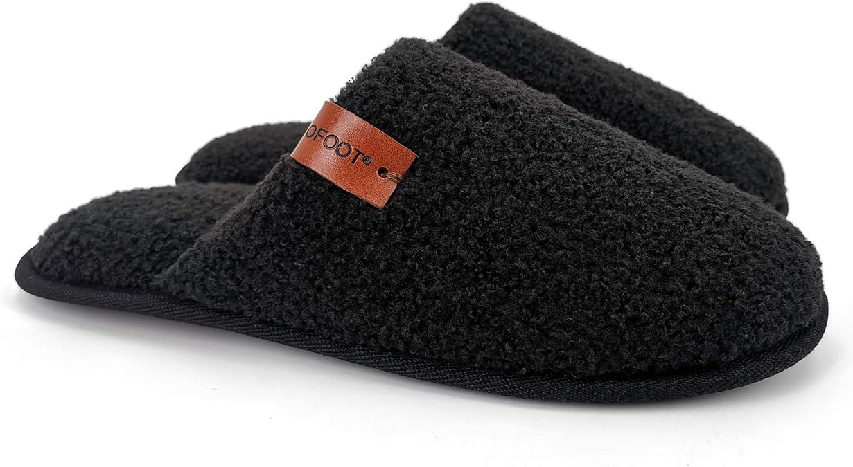 ofoot Womens Warm Fuzzy House Slippers Indoor Slip On Bedroom Shoes with Memory Foam Insole Non Skid Rubber Soles