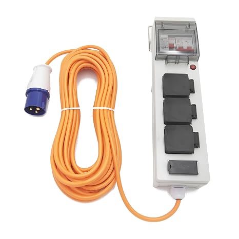 Eurohike Mobile Mains Kit with USB with 3 UK Sockets & 2 USB 2.1A Ports, Electric Hook up for Camping & Caravans with 15m Cable & 240V Site Plug, Splash-Proof IP44, Circuit Breaker & RCD