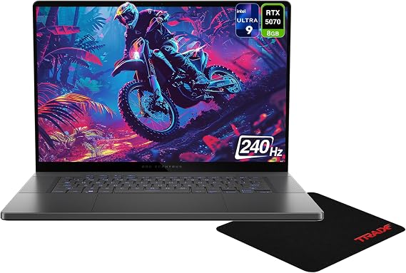 ASUS ROG Zephyrus G16 Gaming Laptop, Intel Ultra 9 285H, 16 GB LPDDR5X RAM, 4 TB PCIe SSD 16" 2.5K (2560x1600) 240Hz, NVIDIA G-Force RTX 5070, Backlit Keyboard, W11 Home, Gray+Traix Mousepad