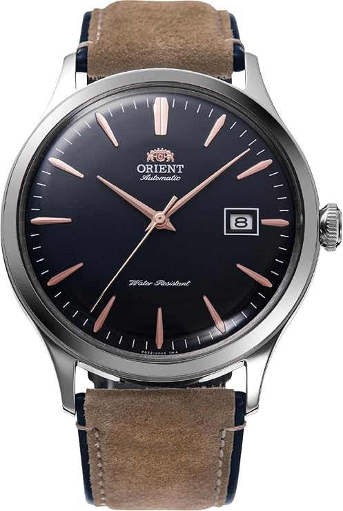 ORIENT 'Bambino Version 4' Japanese Automatic / Hand Wind Stainless Steel and Leather Dress Watch, Navy Blue, Classic