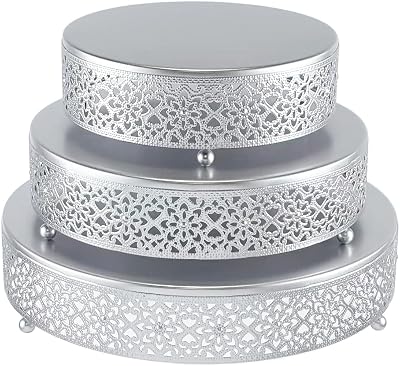 Cake Stand Set of 3 Metal Cupcake Stands Dessert Display Plate for Wedding Party Birthday 3 Pcs, Matte Silver