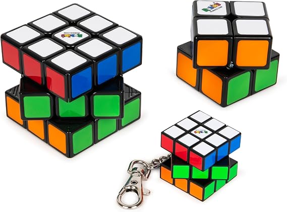 Rubik’s Cube Family Pack, Original 3x3, 2x2 and 3x3 Keyring, Complete Pack of 3