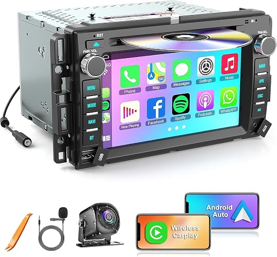Car Stereo with DVD/CD for 2007-2012 Chevrolet Chevy Silverado Impala GMC Sierra Acadia Enclave Yukon, 7" IPS Touch Screen Car Radio with GPS Wireless CarPlay/Android Auto, Backup Camera,SWC,DSP