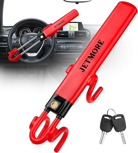 Jetmore Car Steering Wheel Lock Anti-Theft Device, Wheel Locks for Cars, Dual Hooks, Car Lock Steering Wheel, Car Anti-Theft Device, Saw-Resistant Alloy Steel, for Cars, SUVs & Trucks