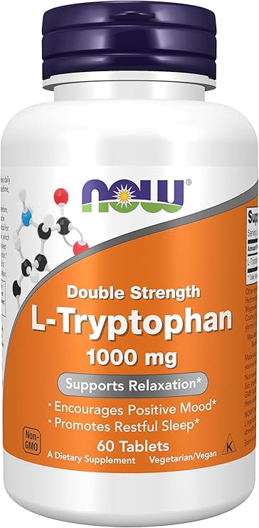 NOW Supplements, L-Tryptophan 1,000 mg, Supports Relaxation*, 60 Tabs