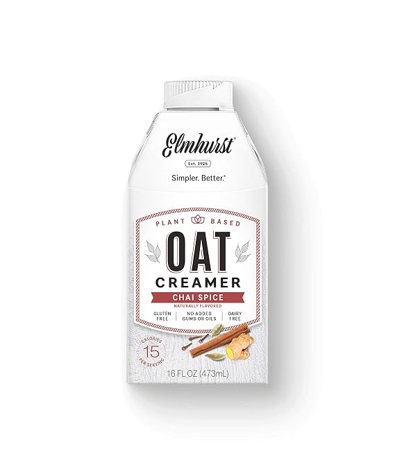 Elmhurst Plant Based Oat Creamer, Chai Spice, 16 Ounce (Pack of 6)