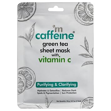 mCaffeine Green Tea Sheet Mask with Vitamin C for Unisex - 0.7 oz Mask