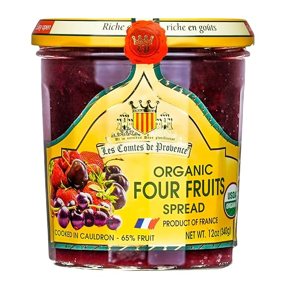 Four Red Fruits Jam Spread USDA urrant Strawberry Cherry Raspberry Organic Preserve 12 oz / 340 g Made in France Traditional Jam Non GMO Gluten Free