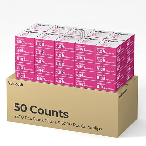 50 Pack 7500 Pcs Microscope Slides Kit, 2500 Pcs Pre-Cleaned Blank Microscope Slides and 5000 Pcs 22x22mm Square Coverslips Cover Glass for Monocular Binocular Trinocular Microscopes