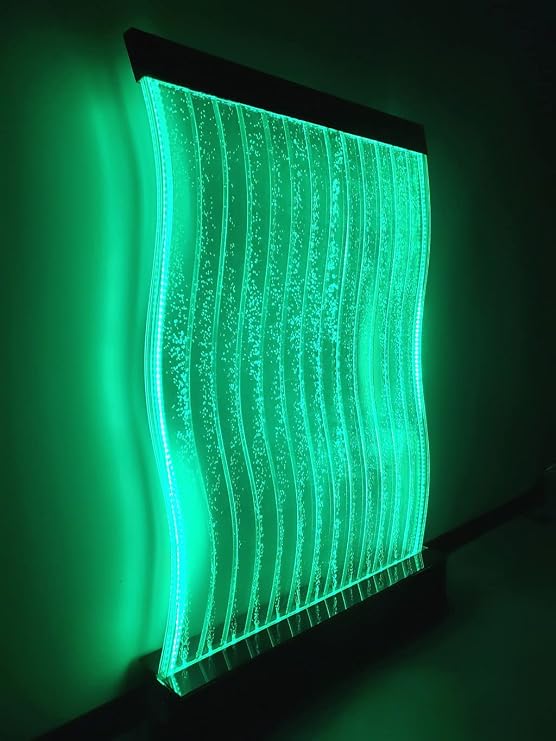 LED Full Color 71 H x 47.5 W Curved Bubble Wall Panel Floor Standing Water Fountain with Remote