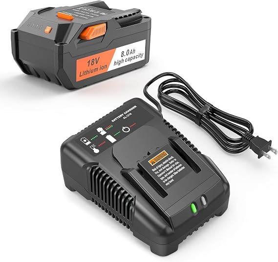 ARyee 18V 8.0Ah Replacement Ridgid 18V Battery Compatible with 18Volt R840087 R840083 R840086 R840085 R840084 AC840085 AC840086 AC840089 with R86092 Battery Charger