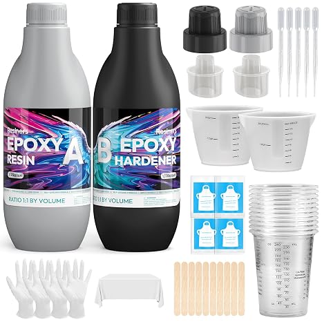 Epoxy Resin, Resiners 1 Gallon Epoxy Resin Kit for Mold Casting Jewelry Making Wood Coating DIY Crafts, Crystal Clear, with Diversion Port and Essential Tools, High Gloss Non Yellowing No Bubble | 1 Gallon, with Measuring Cups, Crystal Clear, High Gloss, Non Yellowing, No Bubble