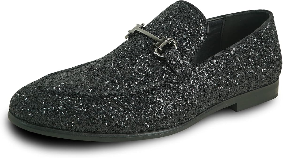 bravo! Men Dress Shoe Prom Slip-on Loafer Lace-up Oxford Cap Toe Metallic Glitter for Wedding Prom Black Blue Green Gold Pink Pewter Purple Silver Red