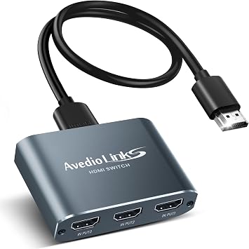 avedio links HDMI Switch 3 in 1 Out 4K@60Hz Aluminum Alloywith 4FT HDMI 2.0 Cable, 3x1 4K HDMI Switch Box, 3-Port HDMI Selector Switcher Support HDCP 2.2, HDR 10, for Fire TV Stick, PS5