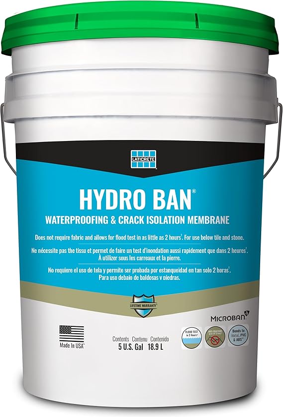 LATICRETE Hydro BAN Easy to Apply Anti-Fracture Liquid Waterproofing and Crack Isolation Membrane, 5 Gallon Bucket