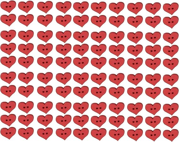 100 Red Heart Wooden Buttons (2 Holes, 0.6 Inches, Sewing Notions)