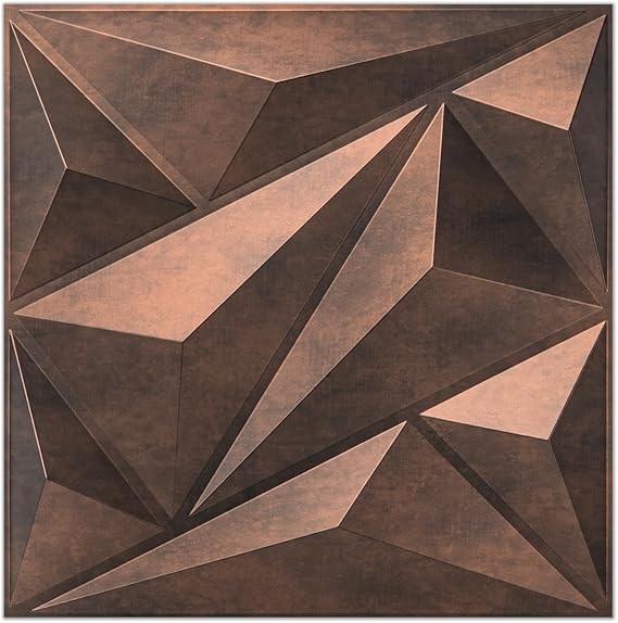 Art3dwallpanels PVC 3D Wall Panel Diamond for Interior Wall Décor, Pack of 12 Tiles, Antique Copper