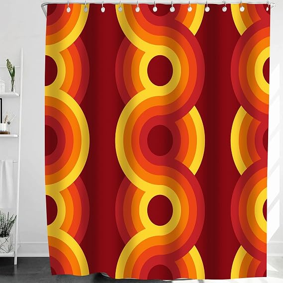 Retro Shower Curtain Geometric Vintage 1970S Shower Curtains Groovy Bauhaus Mid Century Polyester Fabric Shower Curtain Sets with Hooks Waterproof Bathroom Decoration 36x72 Inch