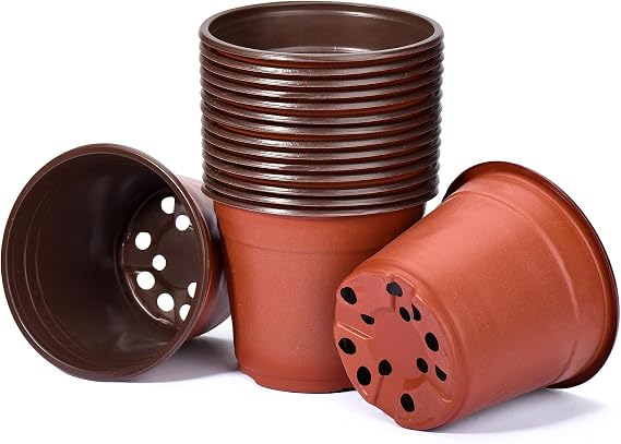 Delxo 6 Inch Nursery Pots 100 Pack Plastic Seed Starter Pot Red | Reusable Flower Pots,with Drainage Holes, Flexible Plant Pot for Seedlings, Cuttings & Transplanting,Indoor Outdoor Gardening