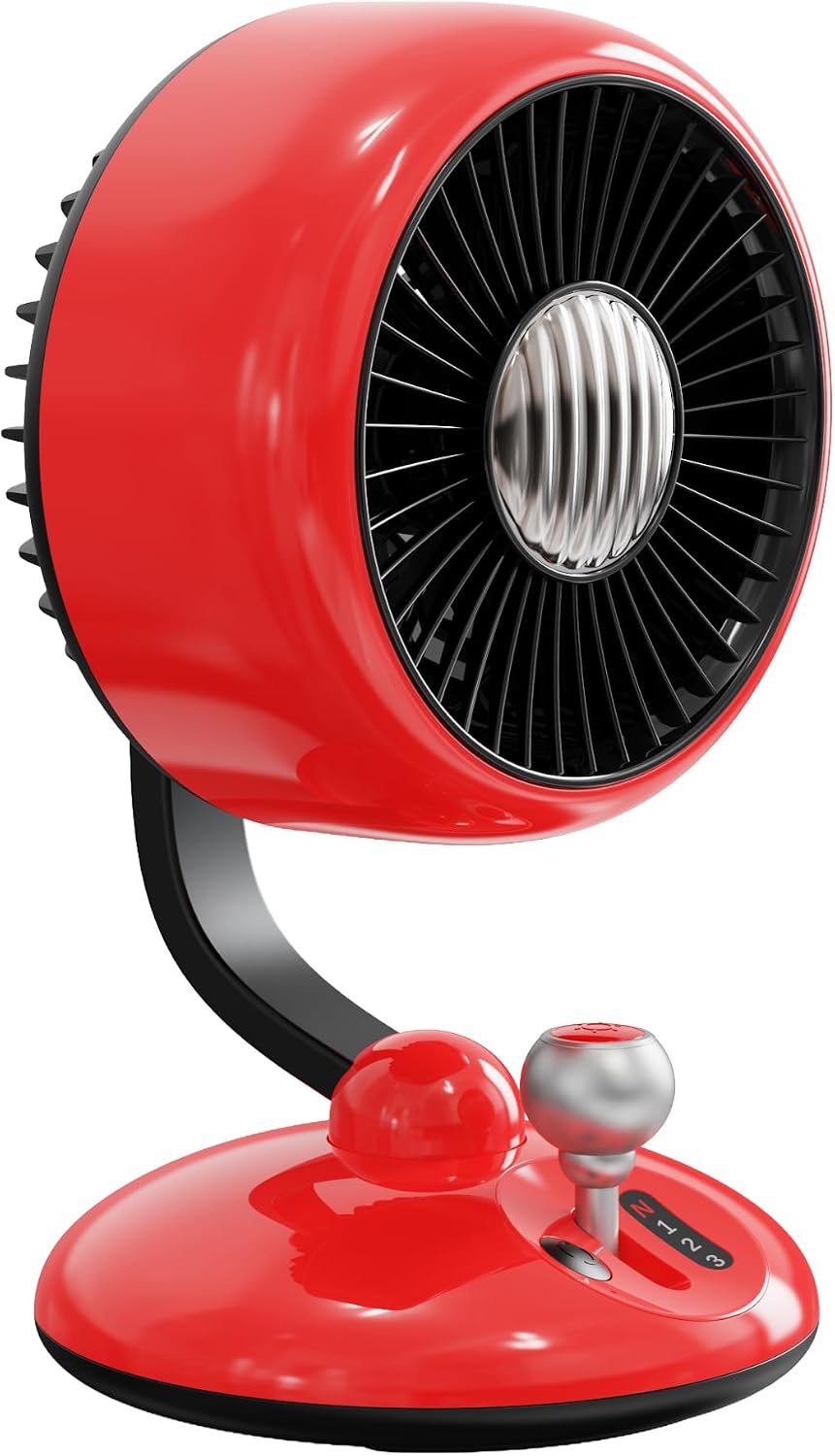 Juo Q3 120° Salınımlı 3 Kademeli LED Işıklı Şarjlı Masaüstü Fan Vantilatör Retro Kırmızı