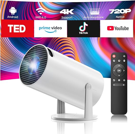 Projector with WiFi and Bluetooth, Mini Projector, 4K 1080P Support Portable Wireless Movie Projectors 220 Rotatable 130'' Screen Auto Keystone Compatible with HDMI/iPhone/TV Stick for Bedroom Indoor