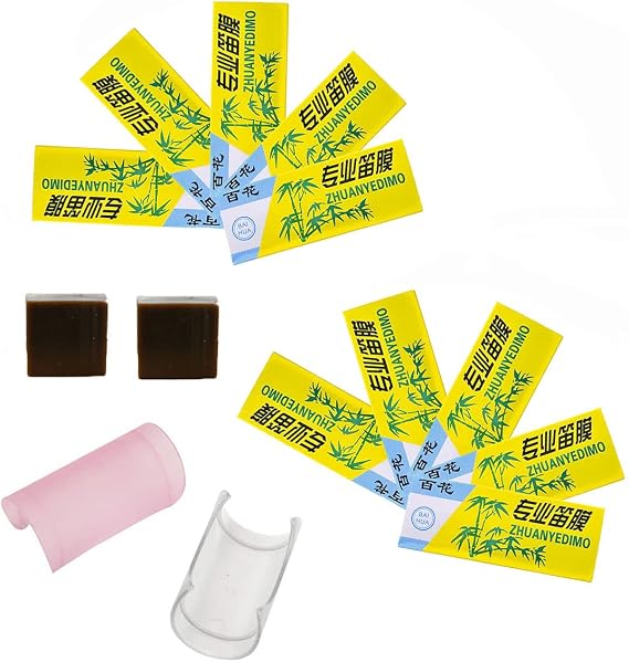 12 Pcs Bamboo Flute Membrane Dizi Dimo with Membrane Glue Protector Set