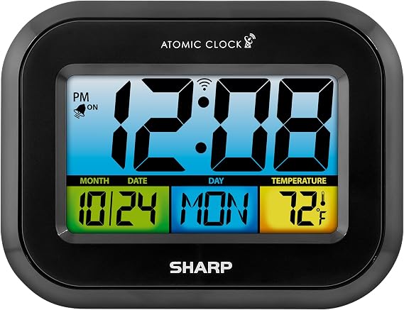 Sharp Atomic Alarm Clock with Color Backlit LCD and Adjustable Brightness