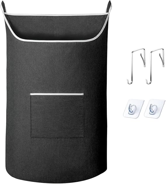 SAVERHO Black Hanging Laundry Hamper Bag, XL Door Hanging Hamper with Large Opening Laundry Hamper Storage Bag Large Size 36X22 Inch (Black)