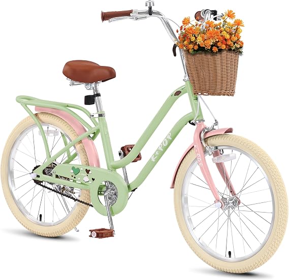 Girls Bike Ages 5-12 Years Old, 20 Inch Kids' Bicycles for Boys Girls with Basket, Princess Girls Kids Bike Single Speed Girl Bike with Carbon Steel Frame/Adjustable Seat Height