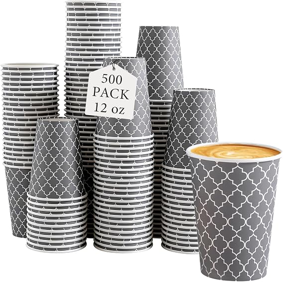 Lamosi Coffee Cups 12 oz 500 Pack, Disposable Paper Coffee Cups, Hot Cups