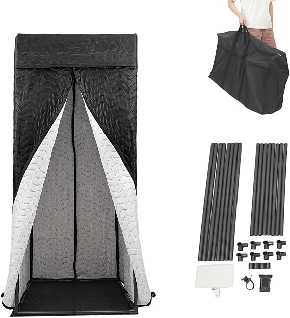 Portable Vocal Booth, 6.56 ft Height Freestanding Recording Booth with Travel Bag Adjustable Holder Thickened Soundproofing Sound Booth for Podcasts Voiceovers