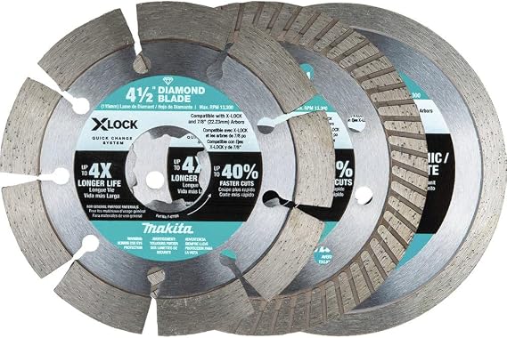 Makita E-12647 X-Lock 4-1/2" Diamond Blade Variety Pack for Masonry Cutting, 3/pc