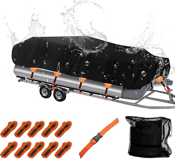 NEVERLAND Pontoon Boat Cover 900D Waterproof Deck Boat Cover 21-24ft Black