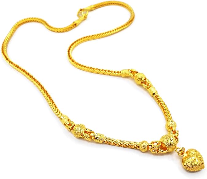 Heart Beaded 22k 23k 24k Thai Baht Yellow Gold Plated Necklace Pendant Jewelry Women From Thailand