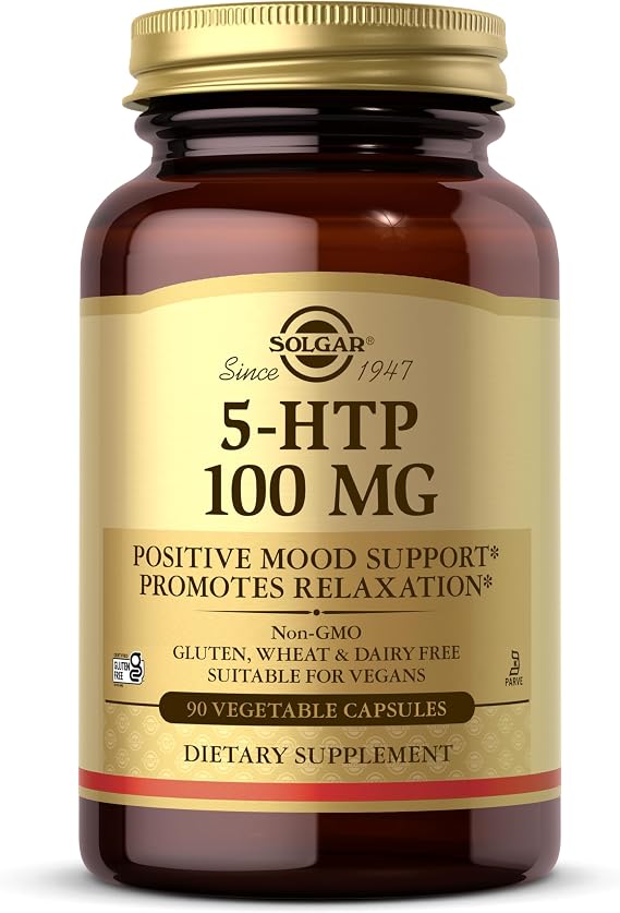 Solgar 5-HTP 100 mg, 90 Vegetable Capsules - Promotes Relaxation - Positive Mood & Stress Support - Non-GMO, Vegan, Gluten Free, Dairy Free,