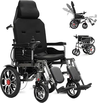 Reclining Electric Wheelchair,Lightweight Reclining Wheelchairs for Adults,20 Miles Long Range Portable Motorized Mobility Wheelchair for Seniors,All Terrain Power Wheelchair