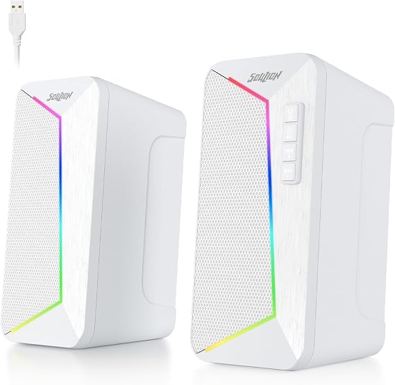 SOULION R40 PC Speaker, 2.0 USB Powered Bluetooth Computer Speakers, White