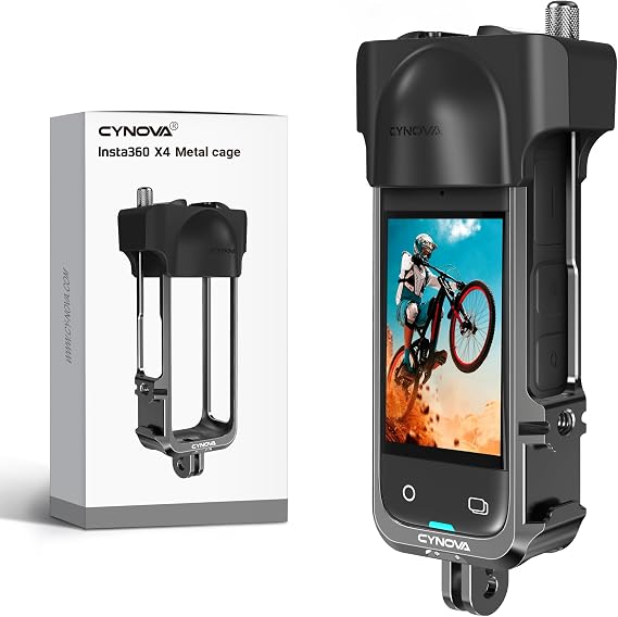 CYNOVA Insta 360 X4 Utility Frame with Silicone Lens Cover | for Insta360 X4 Accessories, Compatible with Standard/Premium Lens Guard, Aluminum Cage Cold Shoe Mount