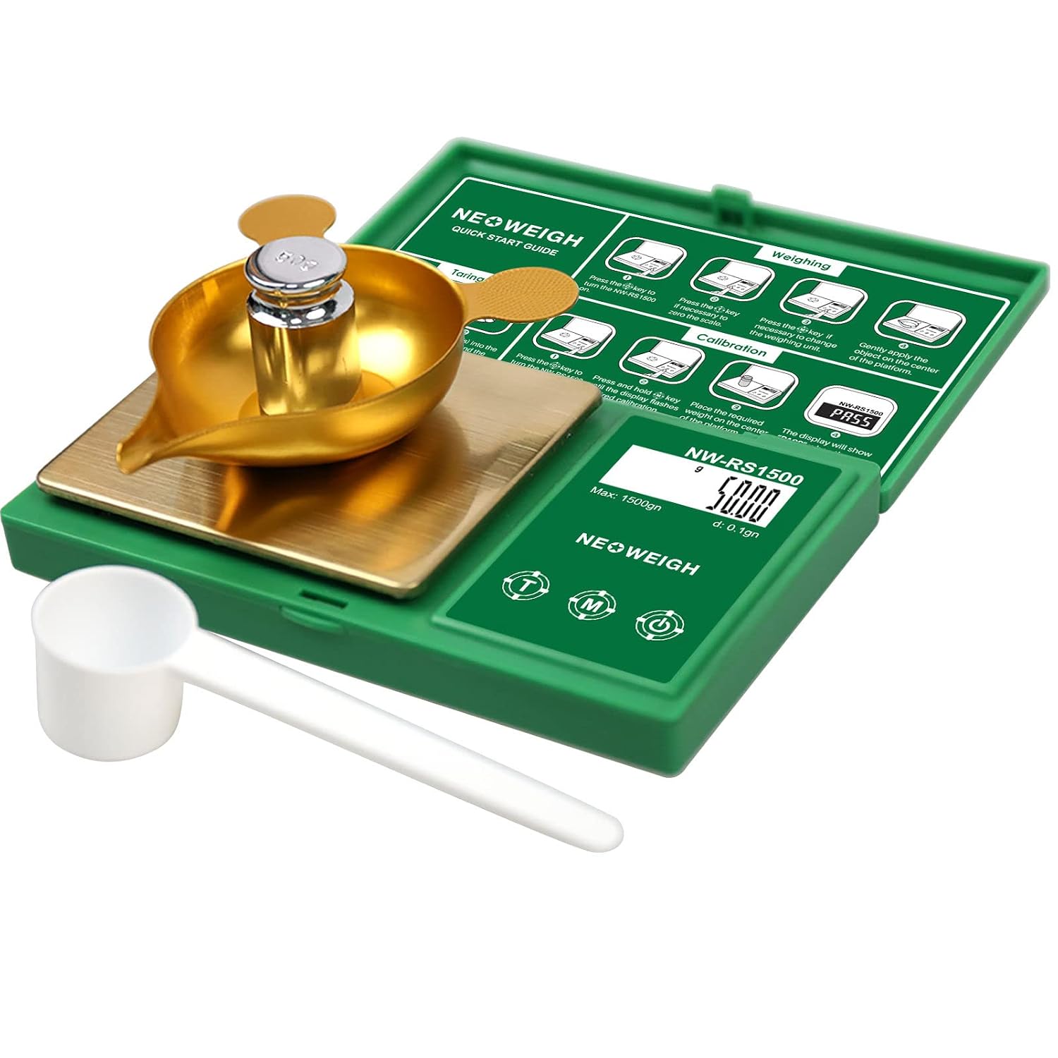 Reloading Scale, Powder Scale for Reloading, 1500 grains x 0.1 gn, Digital Powder Scale, Arrow Scale, Archery Scale, 100g by 0.01g, Metal Pan, Powder Scoop,50g Cal Weight Batteries Included