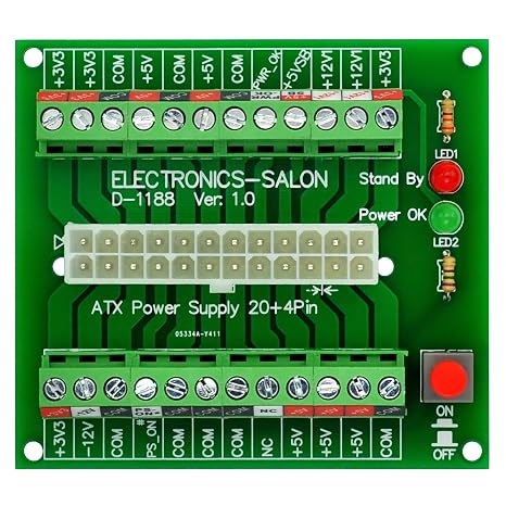 Electronics-Salon D-1188 24/20-Pin ATX DC Power Supply Breakout Board Module