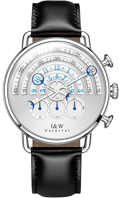 Luxury Men Chronograph Sapphire Big Dial Silver Stainless Steel Waterproof Quartz Black Leather Watches (Black)