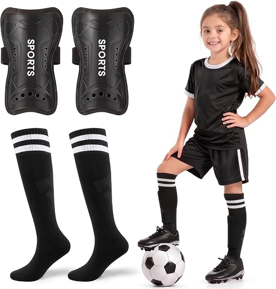 Kids Soccer Shin Guards with Socks Set - Youth Shin Pads for Boys Girls Ages 3-5 5-10 10-15, Lightweight EVA Foam Soccer Protective Gear for Toddler Teens Training