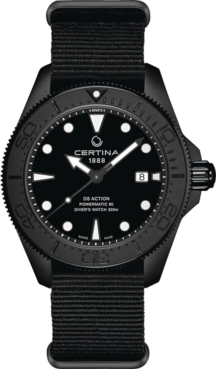 CERTINA C0326073805100 DS Action Diver 43mm Powermatic 80 Wristwatch, Black