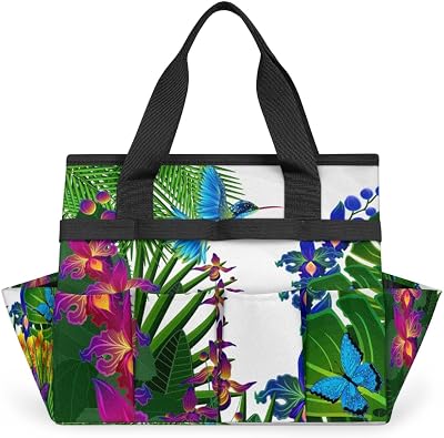 Garden Tool Tote Bag for Women Men Bird Flower Butterfly Gardening Tool Storage Bags with 10 Pockets Standable Garden Home Tool Kits Organizer for Indoor Outdoor Gardening Gifts